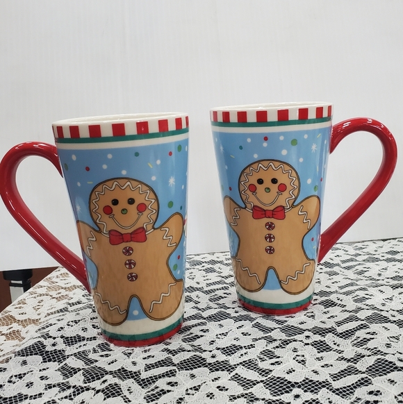 2 Gingerbread Mugs New Celebrating Home Stoneware Microwave Dishwasher Safe - Picture 1 of 9
